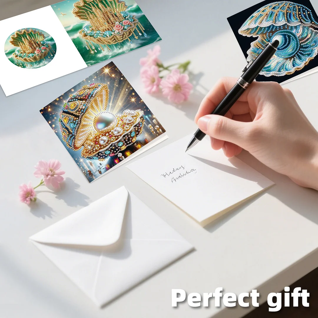 12Pcs Beach Crab Seashell DIY Diamond Painting Greeting Cards for Adults Gifts