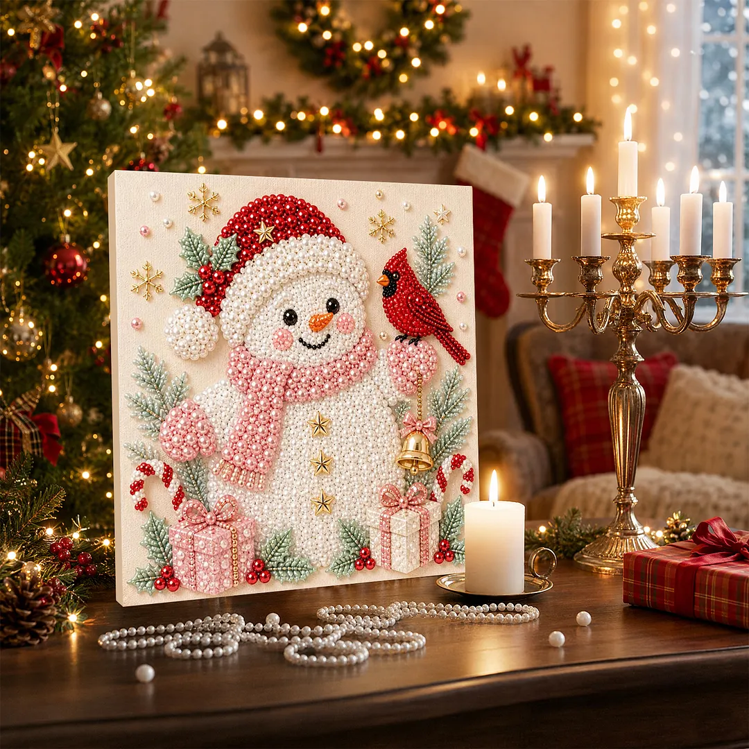 Framed Pearl Bead Painting Kit Snowman Christmas 7.87x7.87in