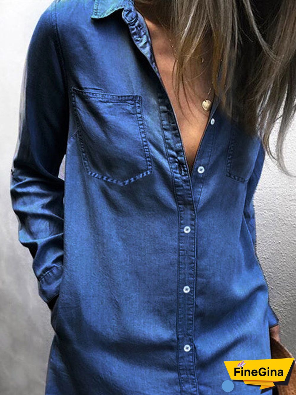 Women Long Sleeve V-neck Solid Color Mini Dress