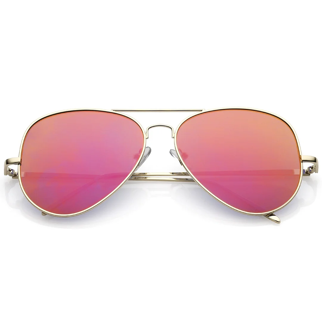 Classic Metal Aviator glasses Double Nose Bridge Color Mirror Flat Lens 59mm
