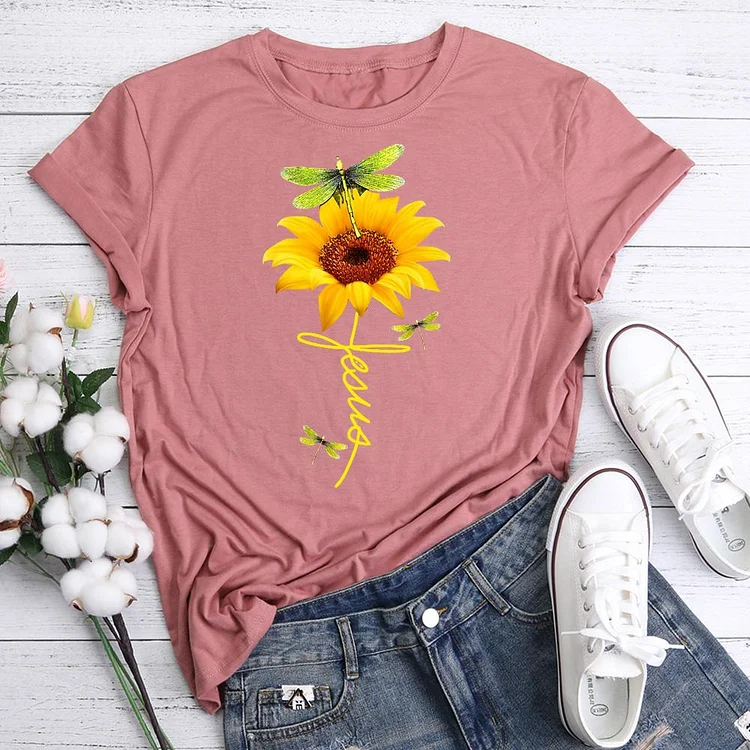 Sunflower dragonfly T-Shirt Tee -06386-Annaletters