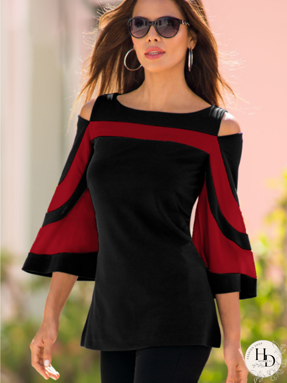 Red Cold Shoulder Top Bat Sleeve T-Shirt