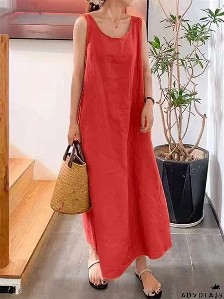 Women's Summer Holiday Sleeveless Linen Dresses