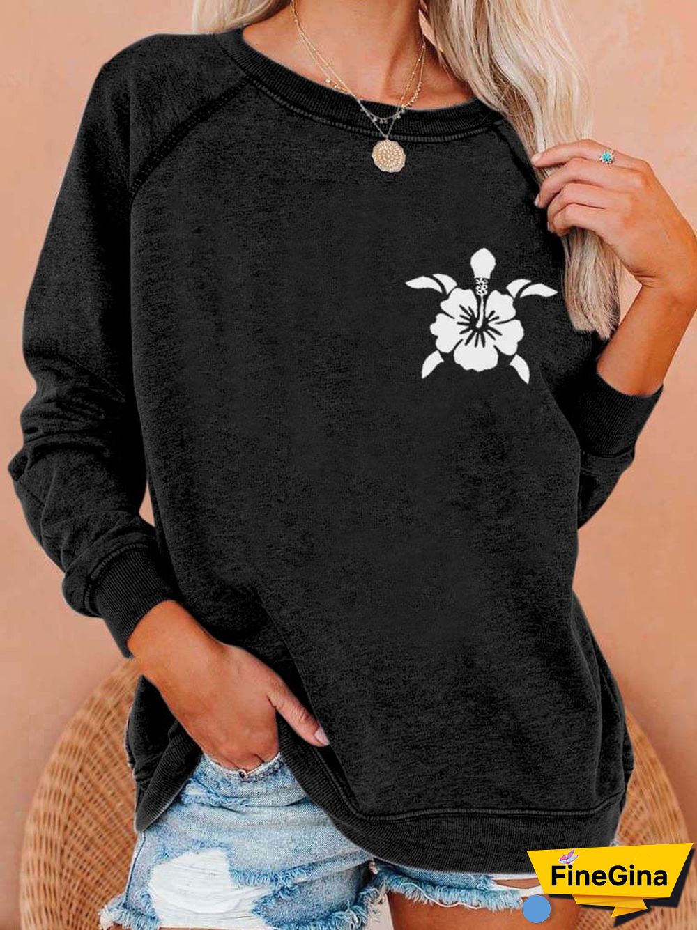 Women's Hawaiian Turtle Print Casual Sweatshirt