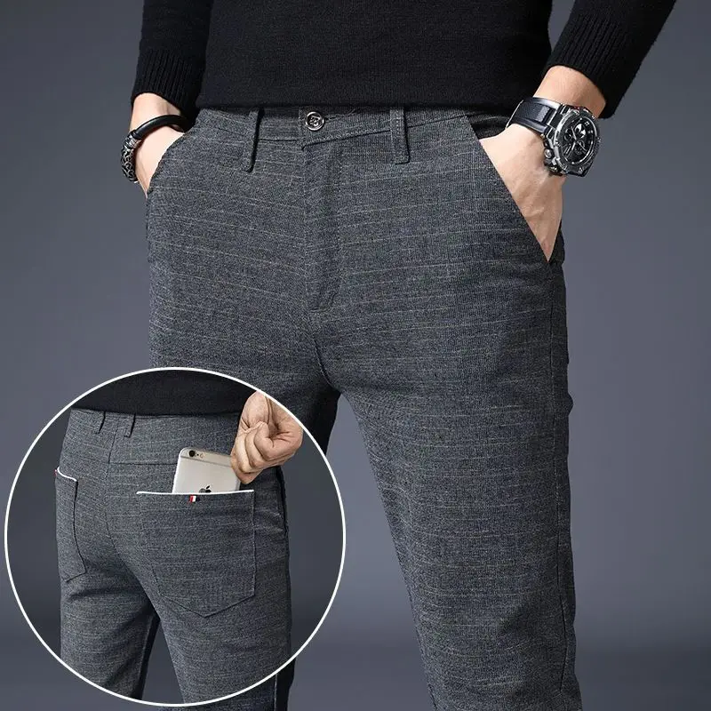 Castrwheels Streetwear Fashion Men Plaid Suit Pants Spring Autumn New Korean Slim Daily Business Male Sports Straight Casual Full Trousers