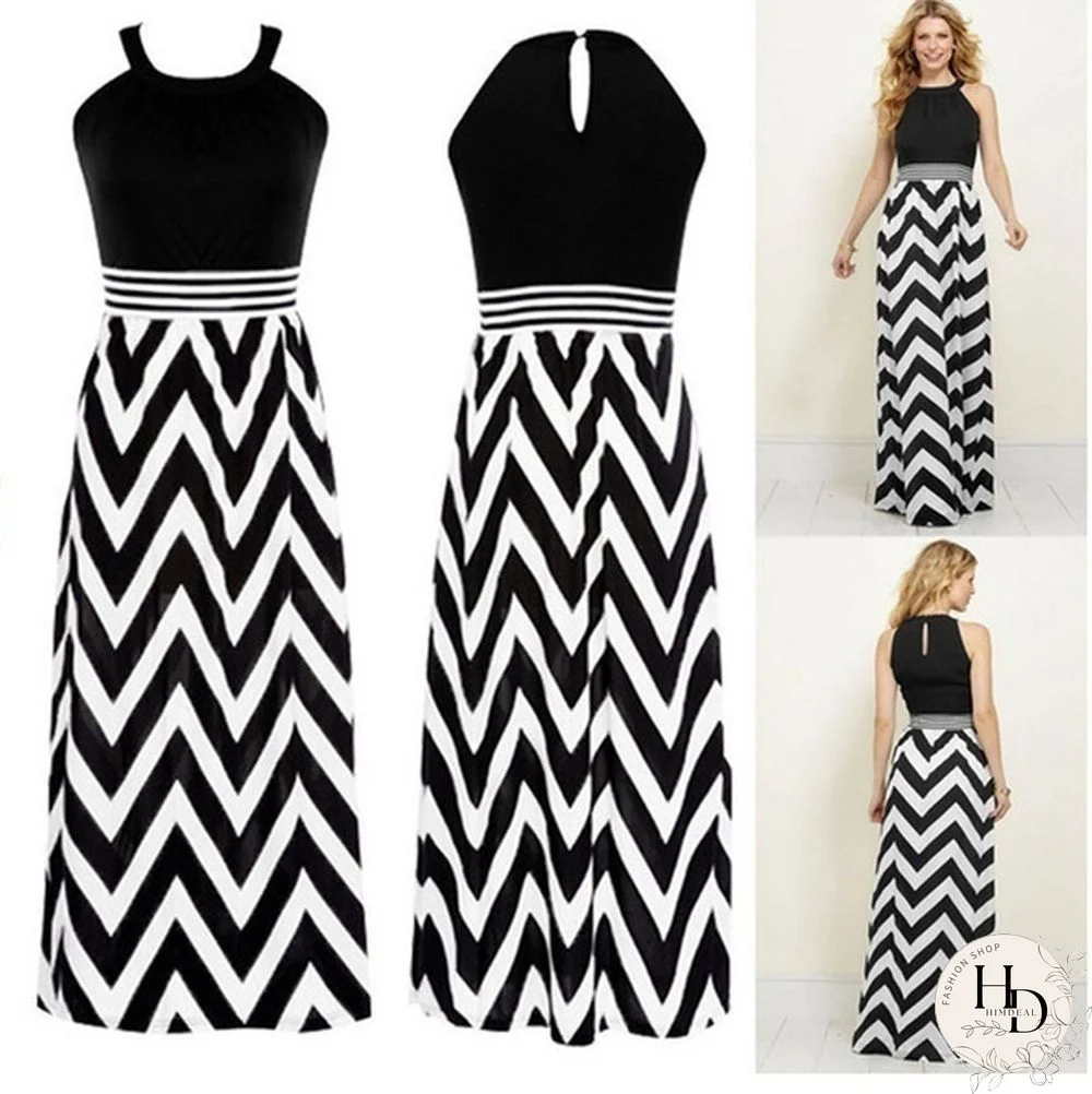 Sexy Women Striped Boho Chiffon Long Maxi Dress Evening Party Dress