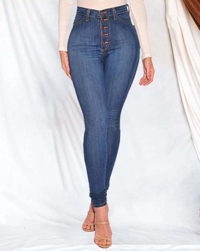 Fashionv-Plain Casual Low Stretch Spring Soft & Lightweight Women Jeans