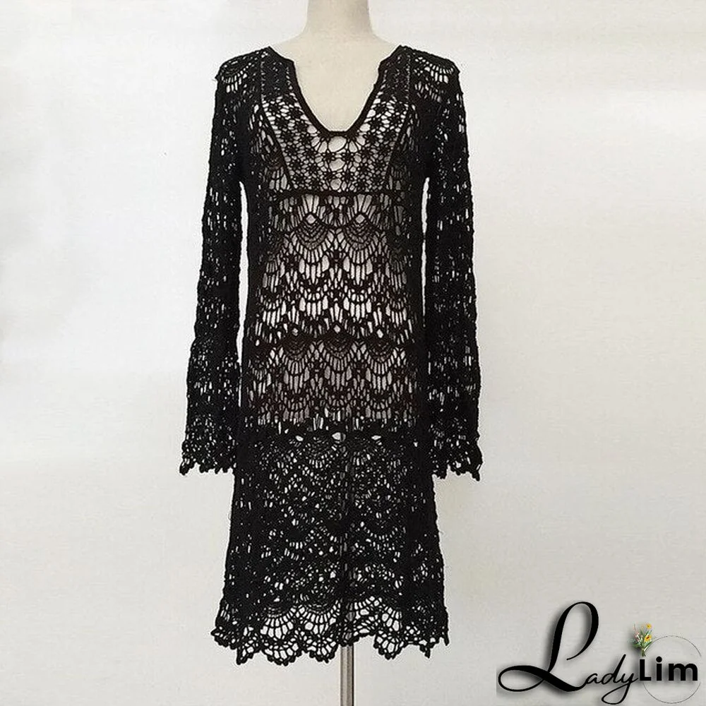 Crochet White Deep V Cover up