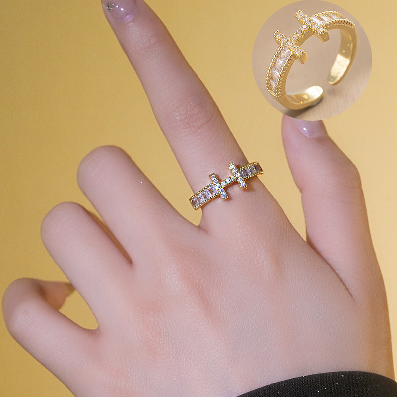 Full Diamond H Wedding Ring With Adjustable Opening Simple Hand Jewelry Japanese Style Ring Couple Ring