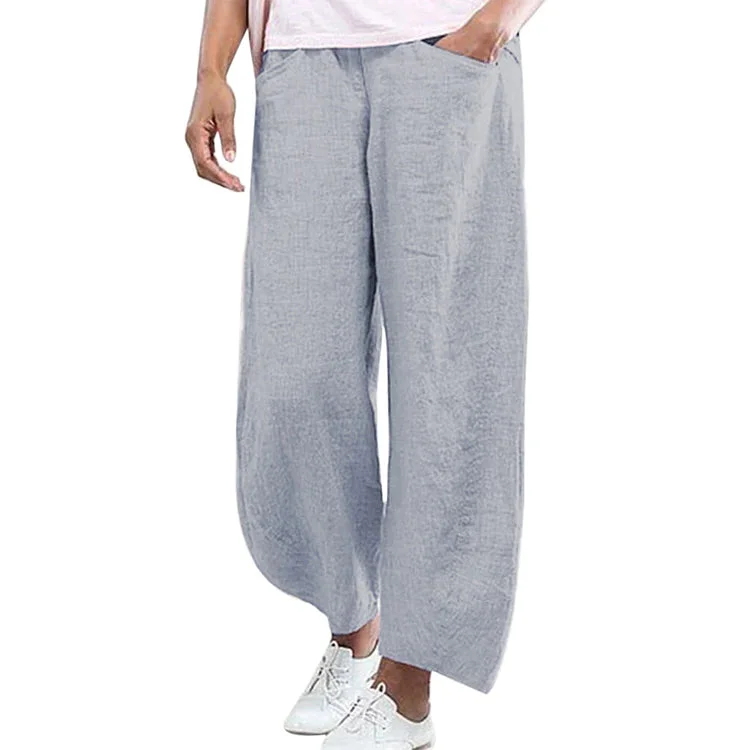 Cotton Linen Pocket Cropped Pants