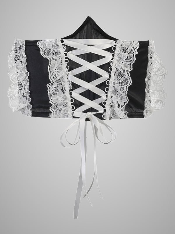 Gothic Style Maid Lace Piping Lace-up Corset