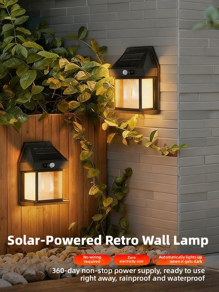Solar-Powered Retro Wall Lamp with Automatic Light Sensor for Outdoor Garden and Patio