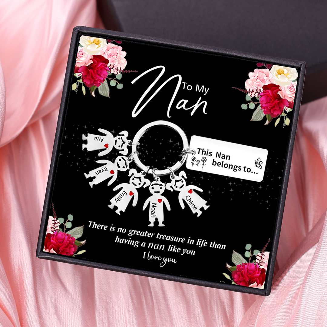 5 Names - Personalised Keychain with Kid Charms Engraved Names Keyring  Mother's Day Gift for Nan-Jessemade AU