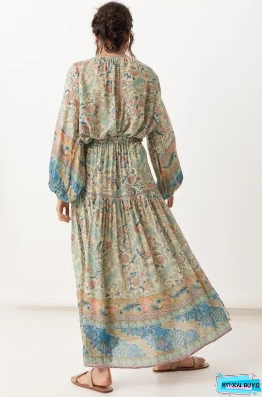 Spring New Elastic Waist Positioning Printing Large Swing Skirt