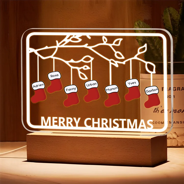 7 Names-Personalized Christmas Family Night Light with Family Member Names, Custom 7 Names Night Light with LED Lighting Bedroom Decoration