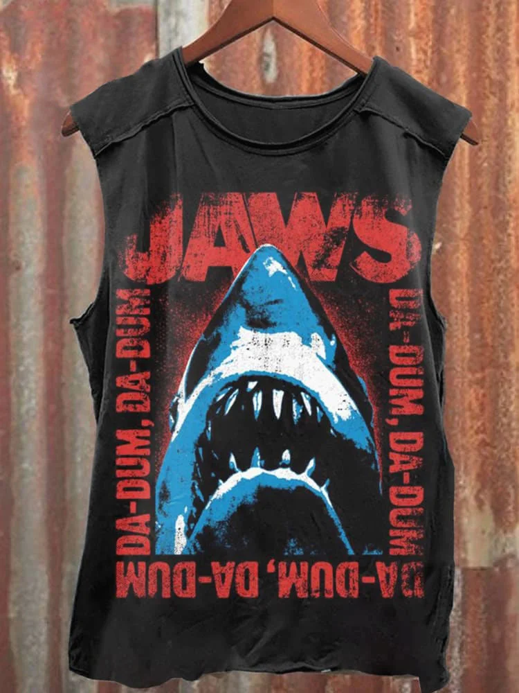 VChics Men's Jaws Da-Dum Da-Dum Distressed Art Print  Casual Tank Top