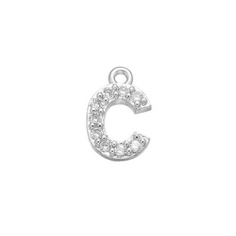 1 Piece 925 Sterling Silver Zircon 22K Gold Plated Rhodium Plated Letter Pendant Charms
