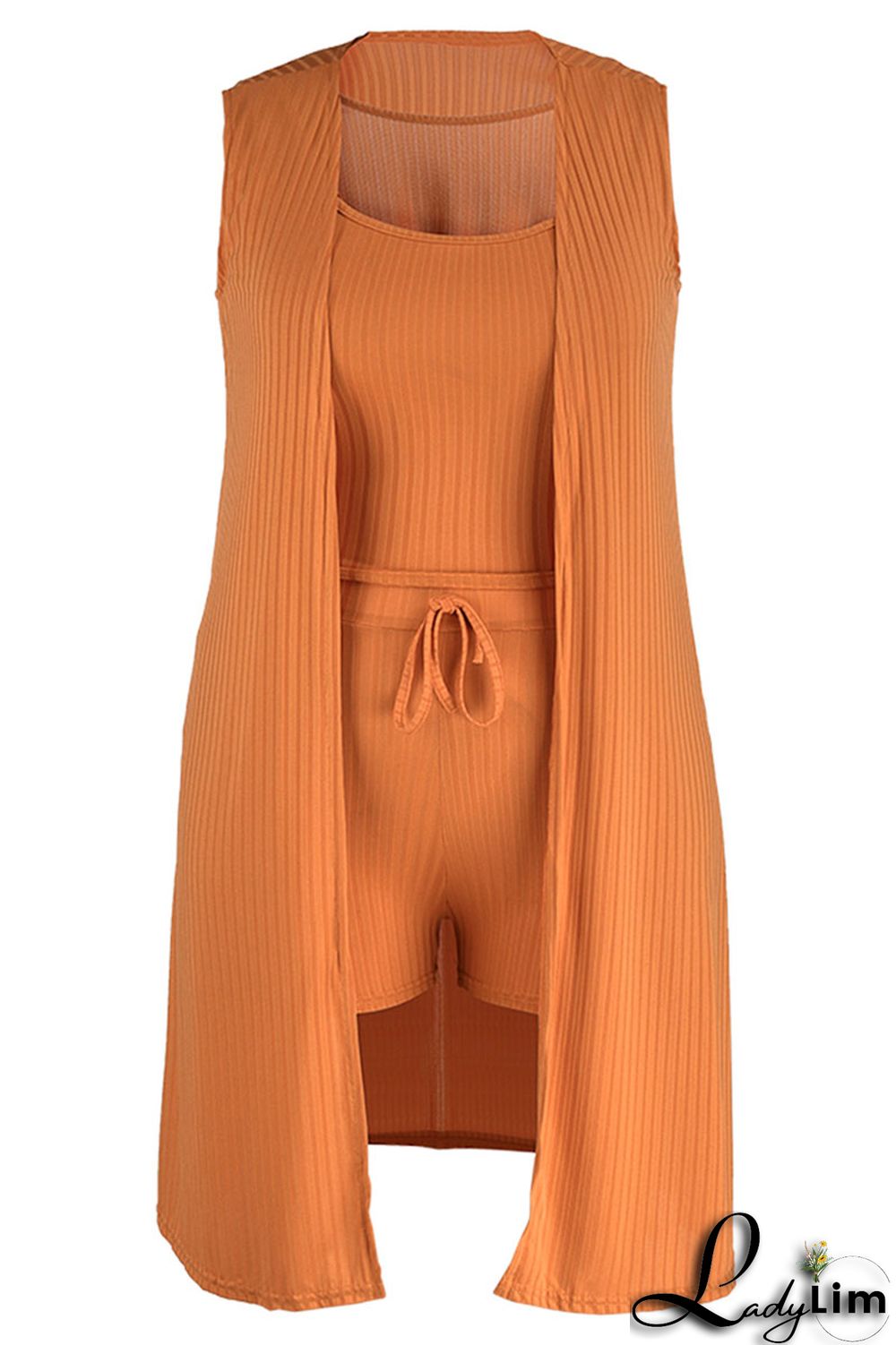 Tangerine Red Casual Solid Patchwork U Neck Plus Size Three Pieces