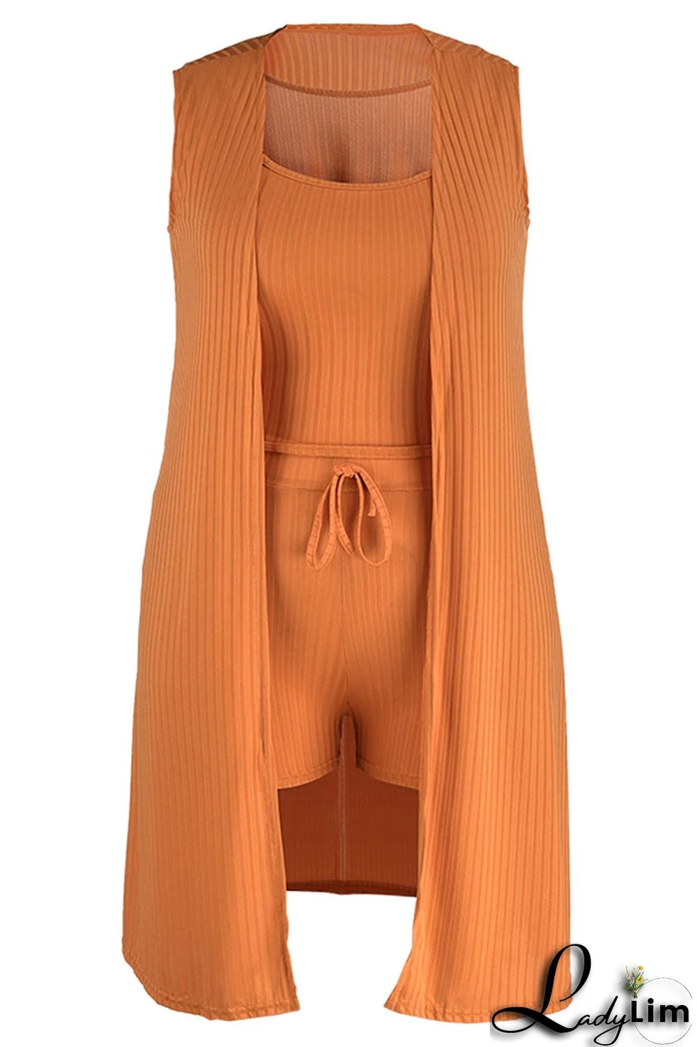 Tangerine Red Casual Solid Patchwork U Neck Plus Size Three Pieces