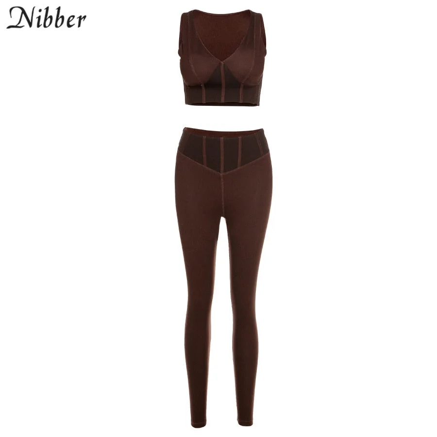 Nibber Quality Patchwork Fitness Tracksuit Women 2Piece Set 2021 Tank Tops With Padded Leggings Co-Ord Outfit Stretch Streetwear