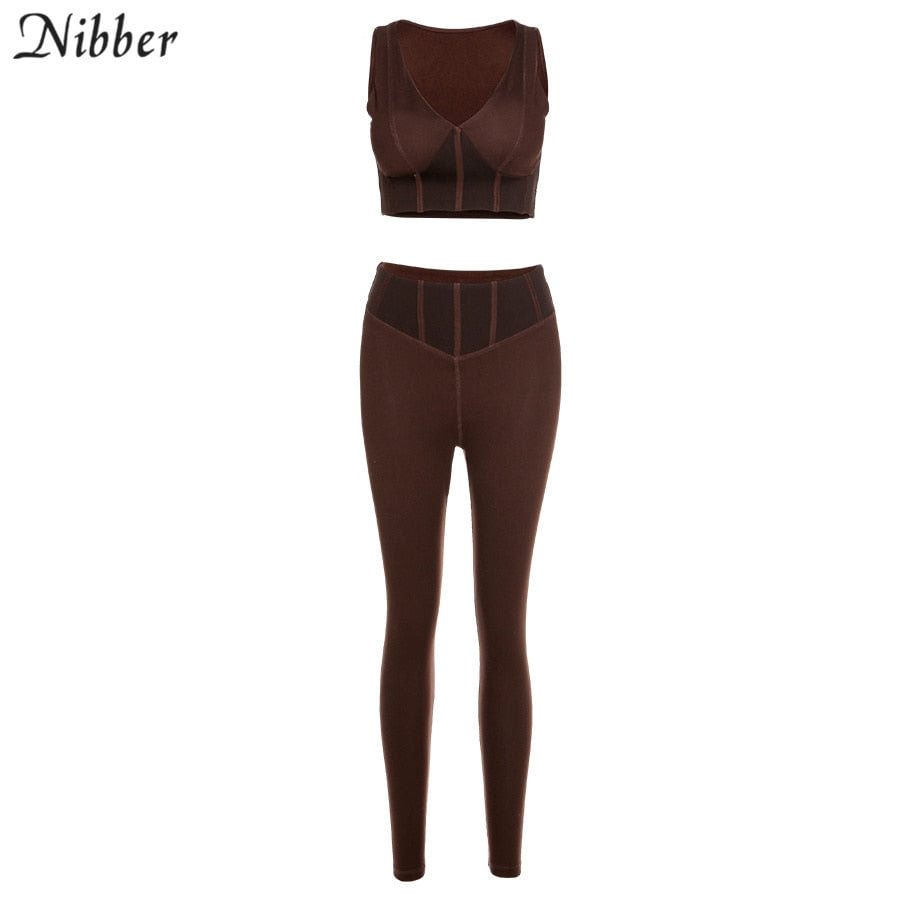 Nibber Quality Patchwork Fitness Tracksuit Women 2Piece Set 2021 Tank Tops With Padded Leggings Co-Ord Outfit Stretch Streetwear