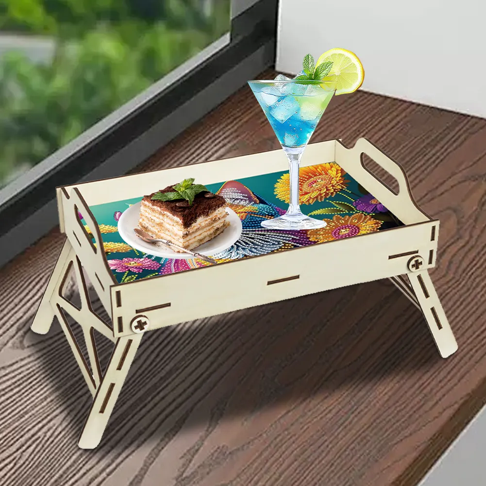 5D DIY Sunflower-Kitten Diamond Painting Serving Tray with Handle for Home Decor