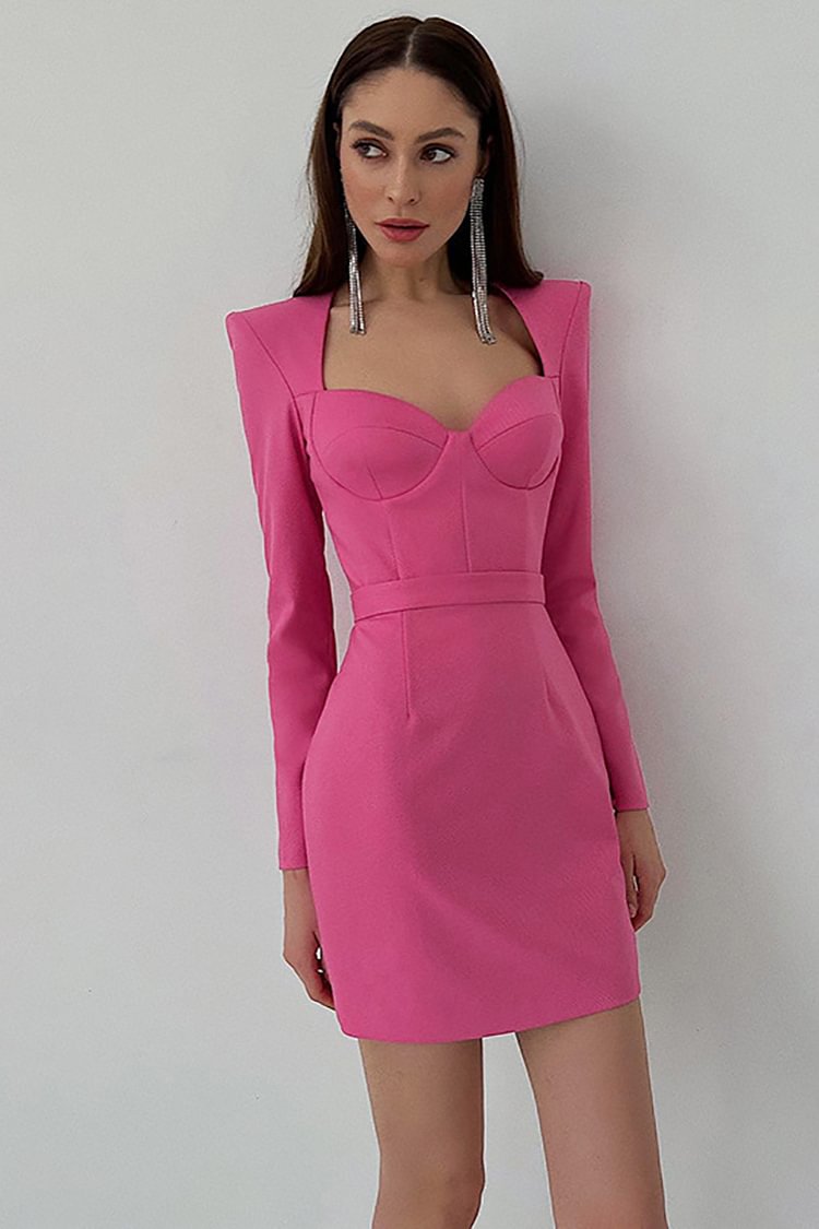 Shoulder Pad Long Sleeve Irregular Neck Mini Dresses