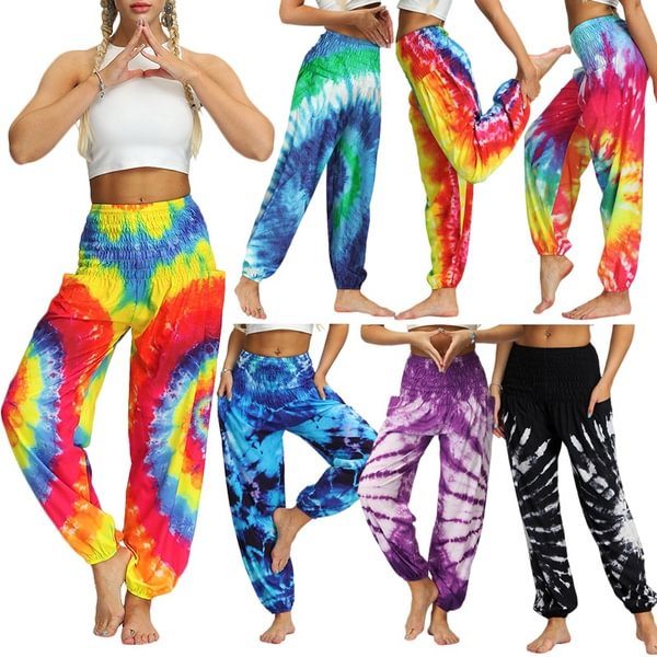 New Fashion Tie Dye Print Harem Hippie Pants for Womens Yoga Pants Wide Leg Comfy Elasticity High Waisted Loose Straight Lounge Running Workout Legging Home Clothes Pants Plus Size S-5XL - Shop Trendy Women's Fashion | TeeYours