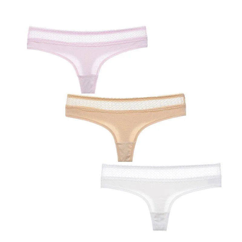 3Pcs/Lot Women G-String Cotton Thongs Solid Sexy Panties Lace Underwear Female T-back Underpants Girls Bikini Panty Thongs 2020