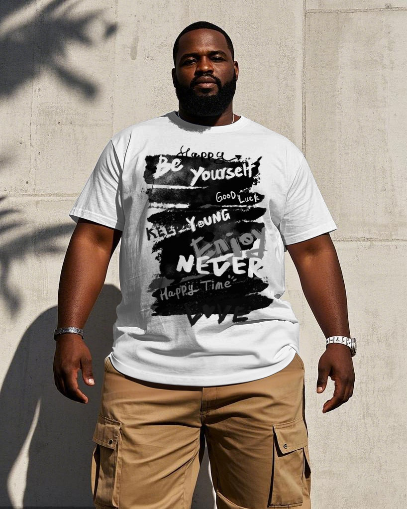 Men's Plus Size Casual White Street Graffiti Chest Print Short Sleeve T-Shirt