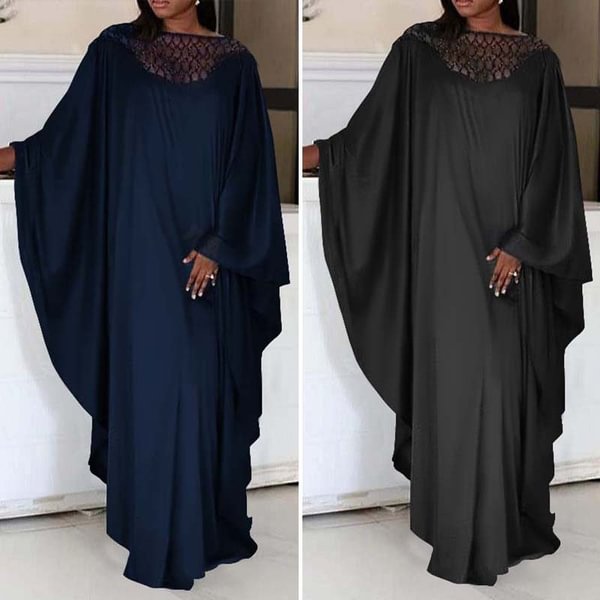 S-5XL Women Long Sleeve Lace Patchwork Holiday Kaftan Dress Fashion Evening Party Maxi Dresses Kleid - BlackFridayBuys