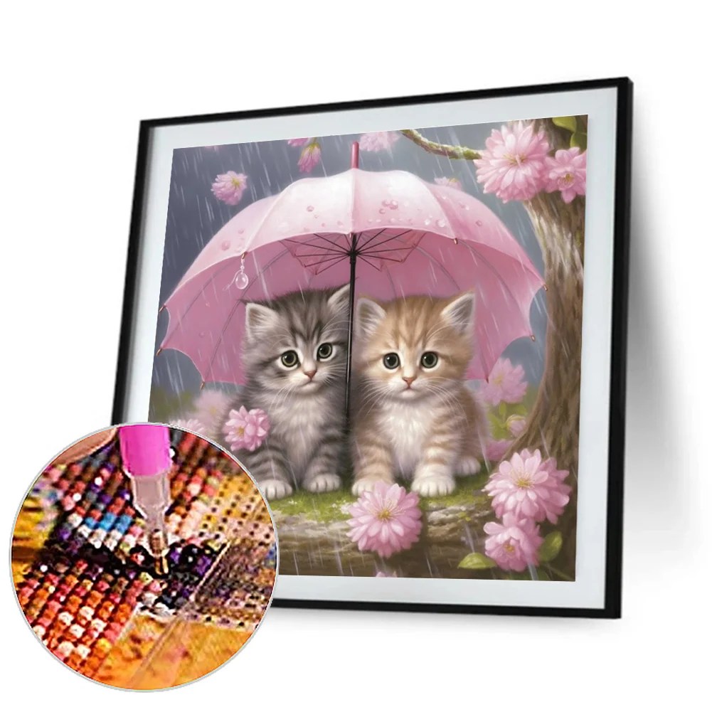 Diamond Painting - Full Round Drill - Umbrella Cat(Canvas|40*40cm)
