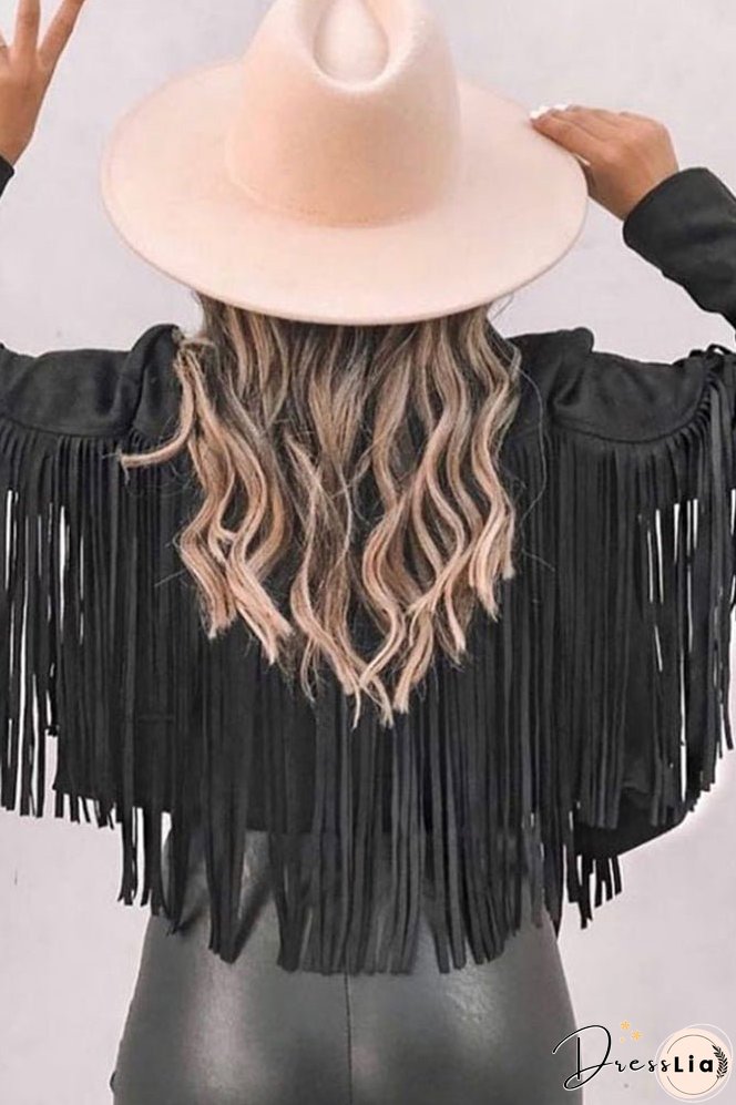 Long Sleeve Faux Suede Tassel Jacket