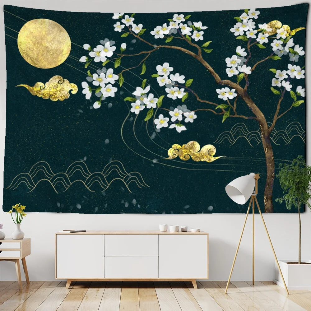 Crane Chinese Painting Blanket Tapestry Wall Hanging Bohemian Nordic Style Landscape Bedroom Home Decor