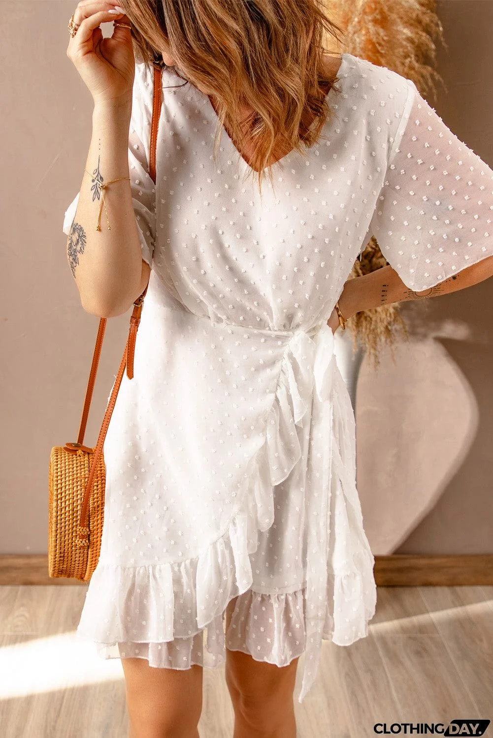 White Swiss Dot Short Dress