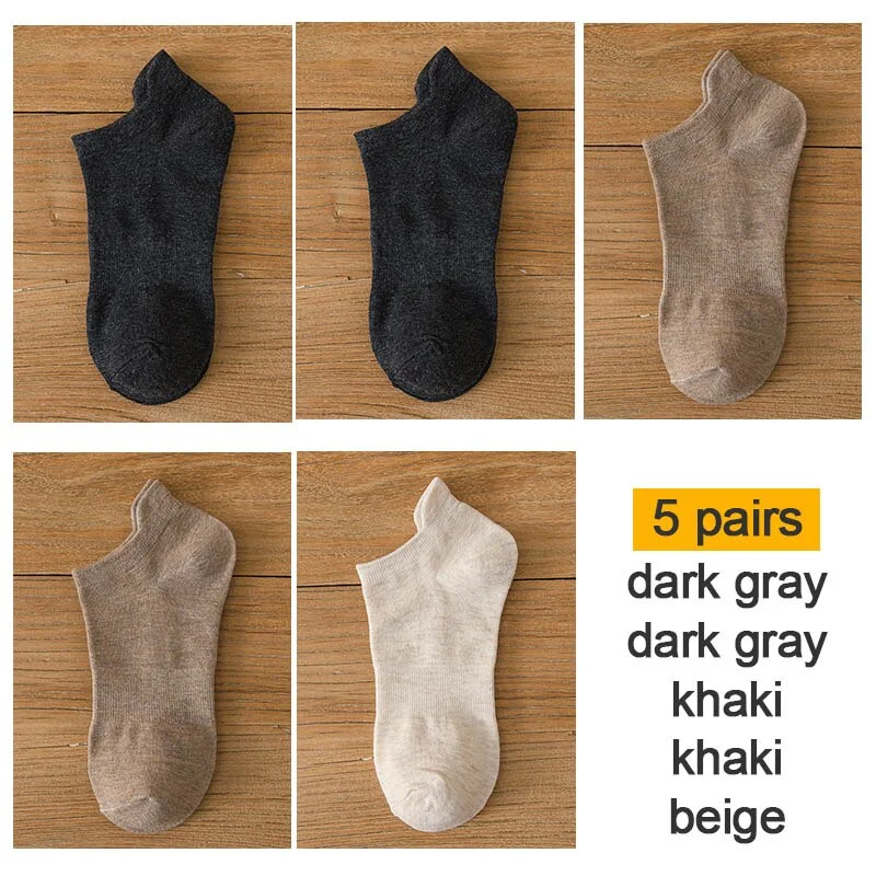 FINETOO 10pieces=5pair/lot Summer Cotton Man Short Ankle Socks Fashion Breathable Man Boat Socks Comfortable Casual Socks 38-44