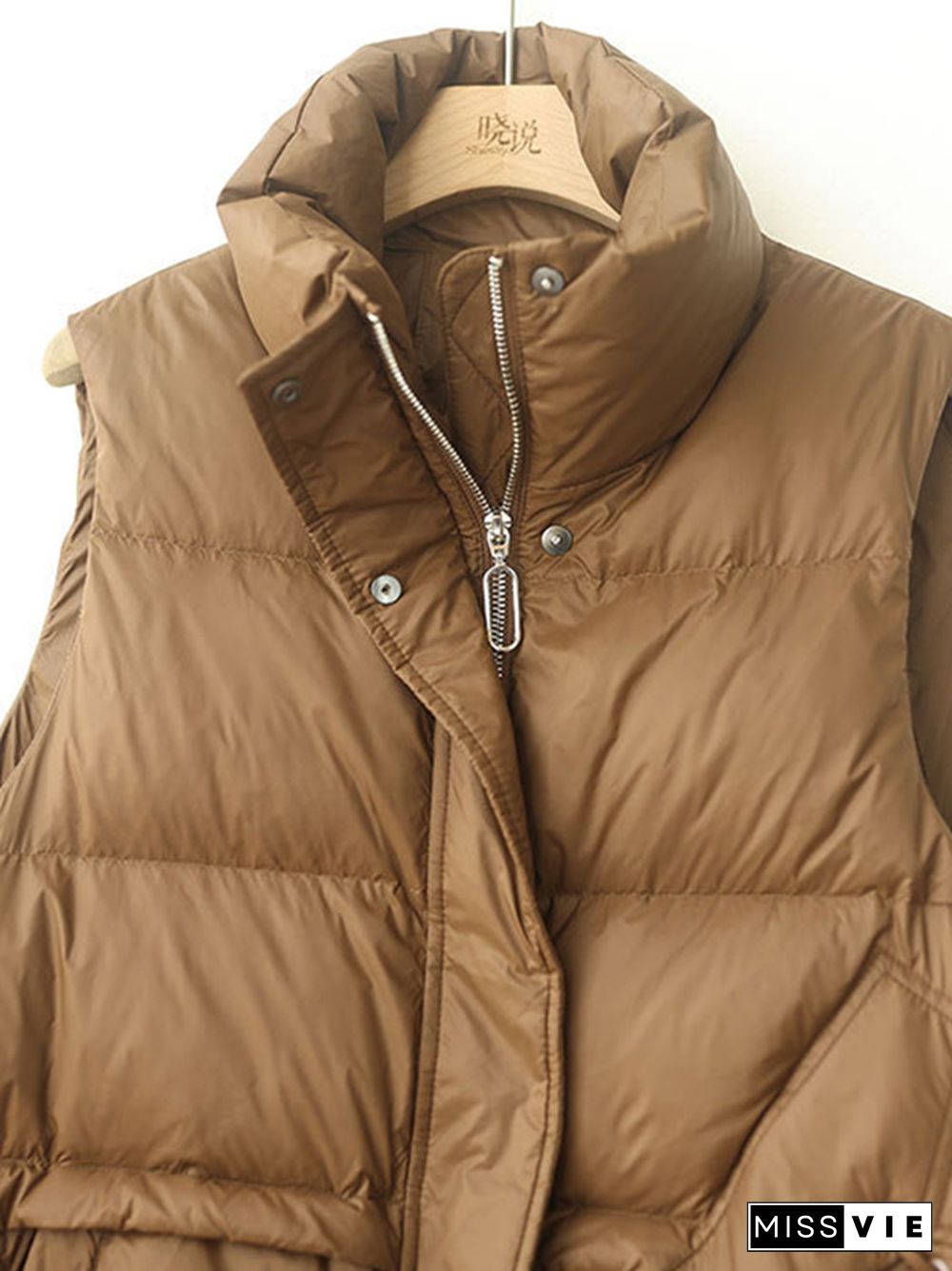 Original Creation Loose Sleeveless Solid Color Zipper High-Neck Vest Outerwear