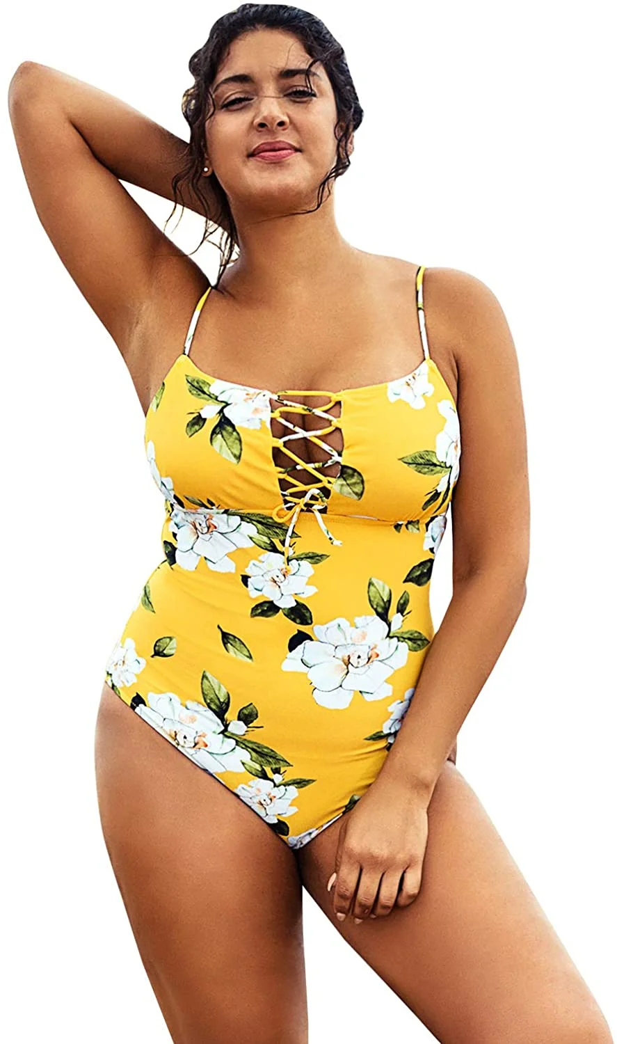Women's Plus Size One Piece Swimsuit Floral Lace Adjustable Bikini
