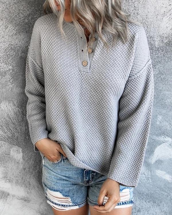 Comfy Cozy Sweater Drop Shoulder Button Up Knitting Top - Chicaggo