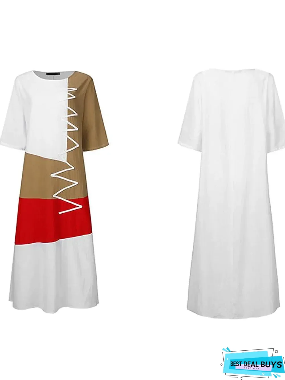 Women's Swing Dress Maxi Long Dress Half Sleeve Color Block Patchwork Summer Hot Casual Cotton White Red Khaki Gray White Dresses