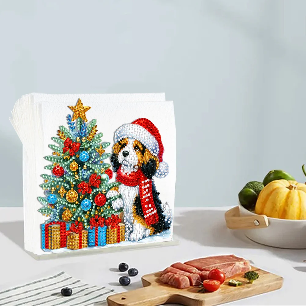 DIY Acrylic Christmas Tree Dog Double Sided Diamond Painting Paper Towel Holder