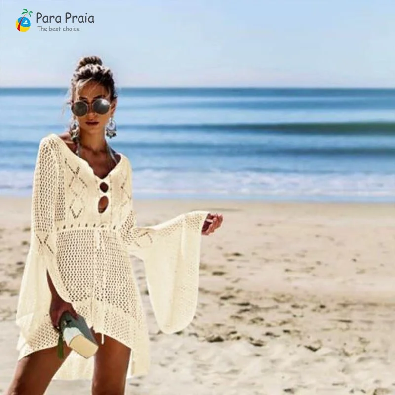 2020 Long Sleeve Crochet Swimwear Cover Up Sexy Stylish Tassel Beach Dress Women Bikini Cover Up Beachwear Loose Cardigan