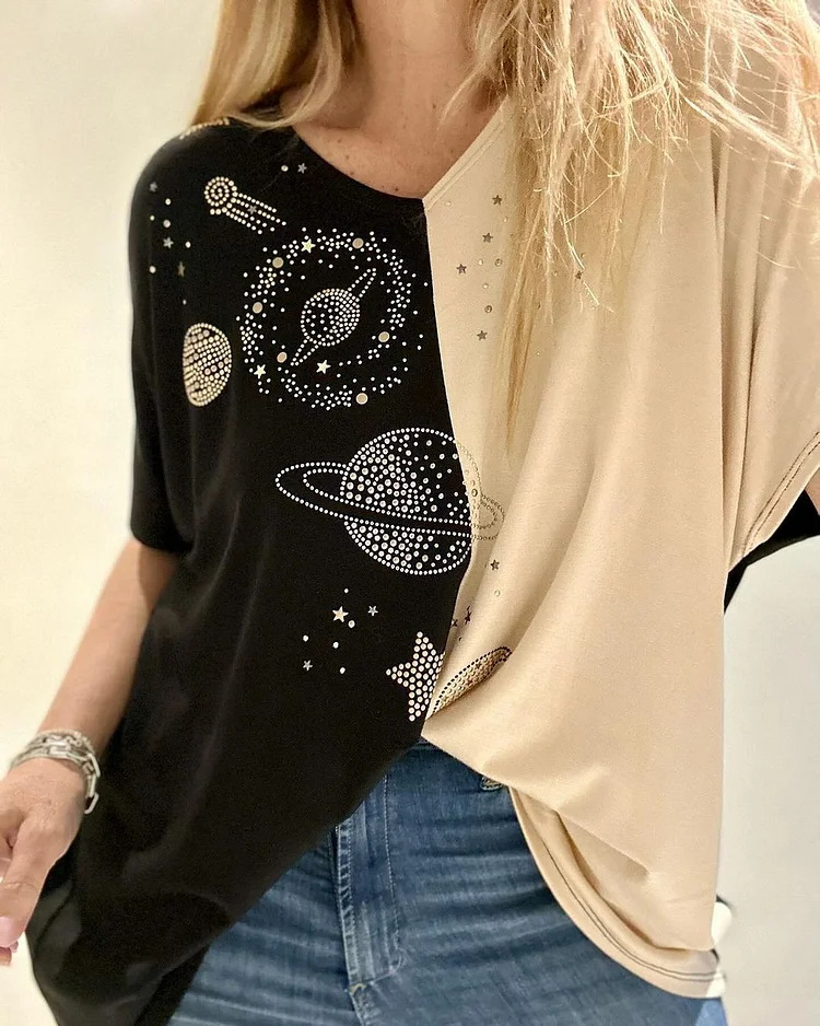 Casual Sequin Beaded Design T-shirt