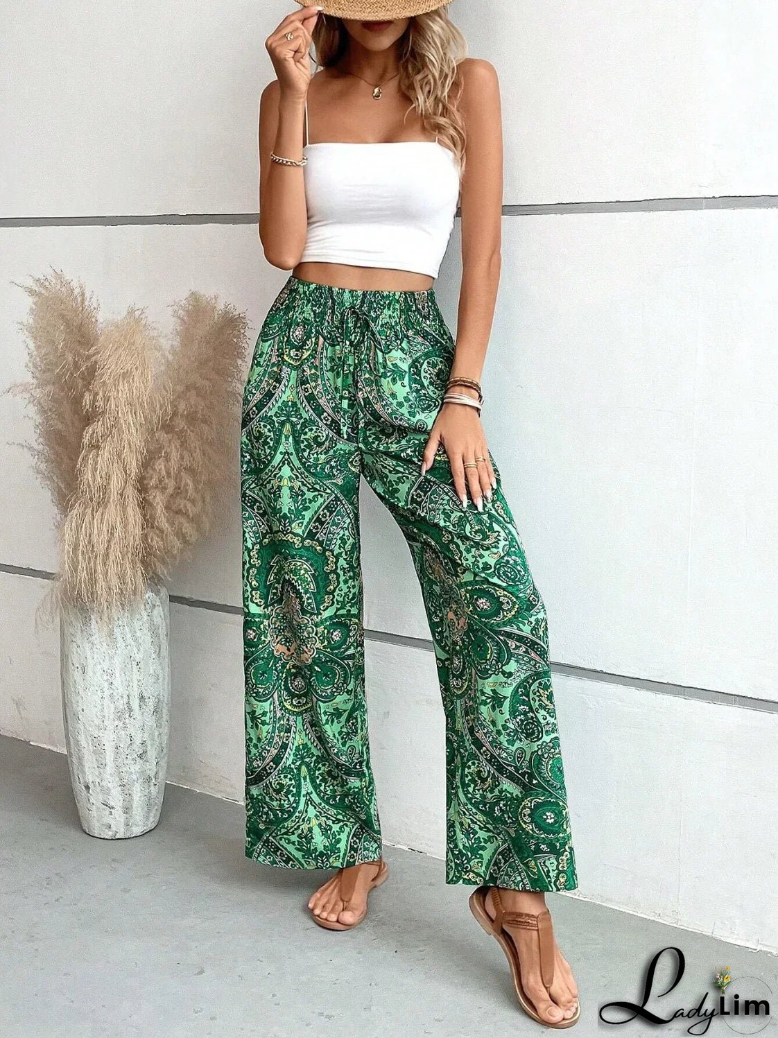 Printed wide-leg trousers