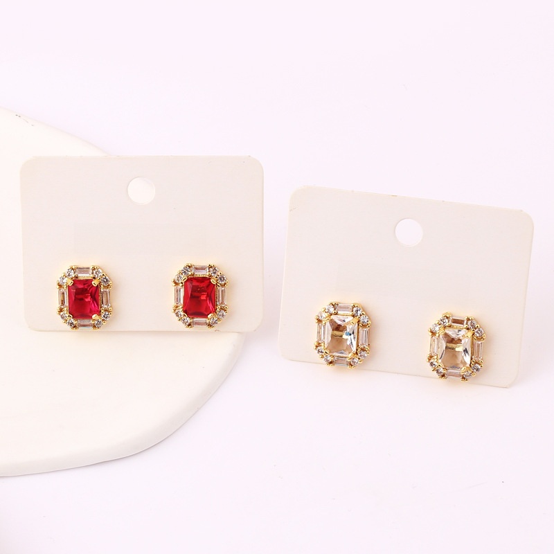 Moderate Luxury Women Quadrilateral Hexagon Number Text Letter Copper Diamond Inlay Earrings