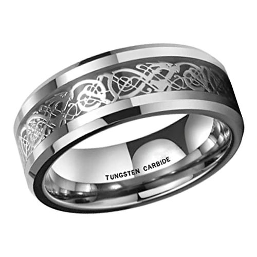 Silver And Black Women Or Men's Celtic Dragon Knot Tungsten Carbide Wedding Band Rings,Silver Celtic Dragon Knot Ring with Silver and Black Resin Inlay With Mens And Womens For 4MM 6MM 8MM 10MM