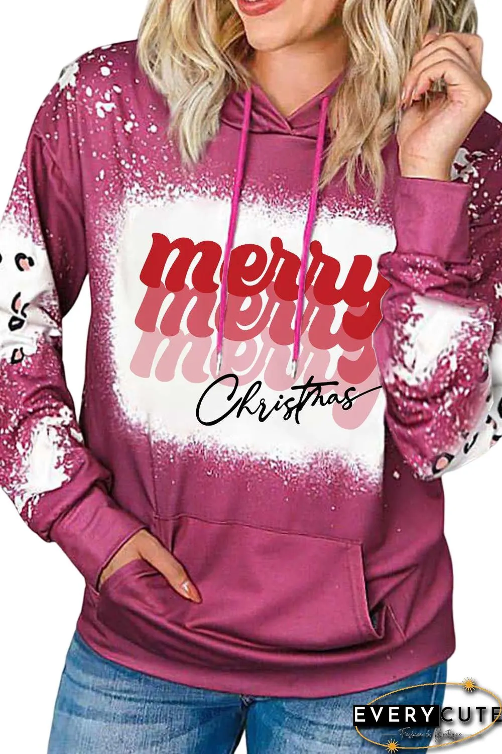Rose Merry Christmas Leopard Tie Dye Print Graphic Hoodie