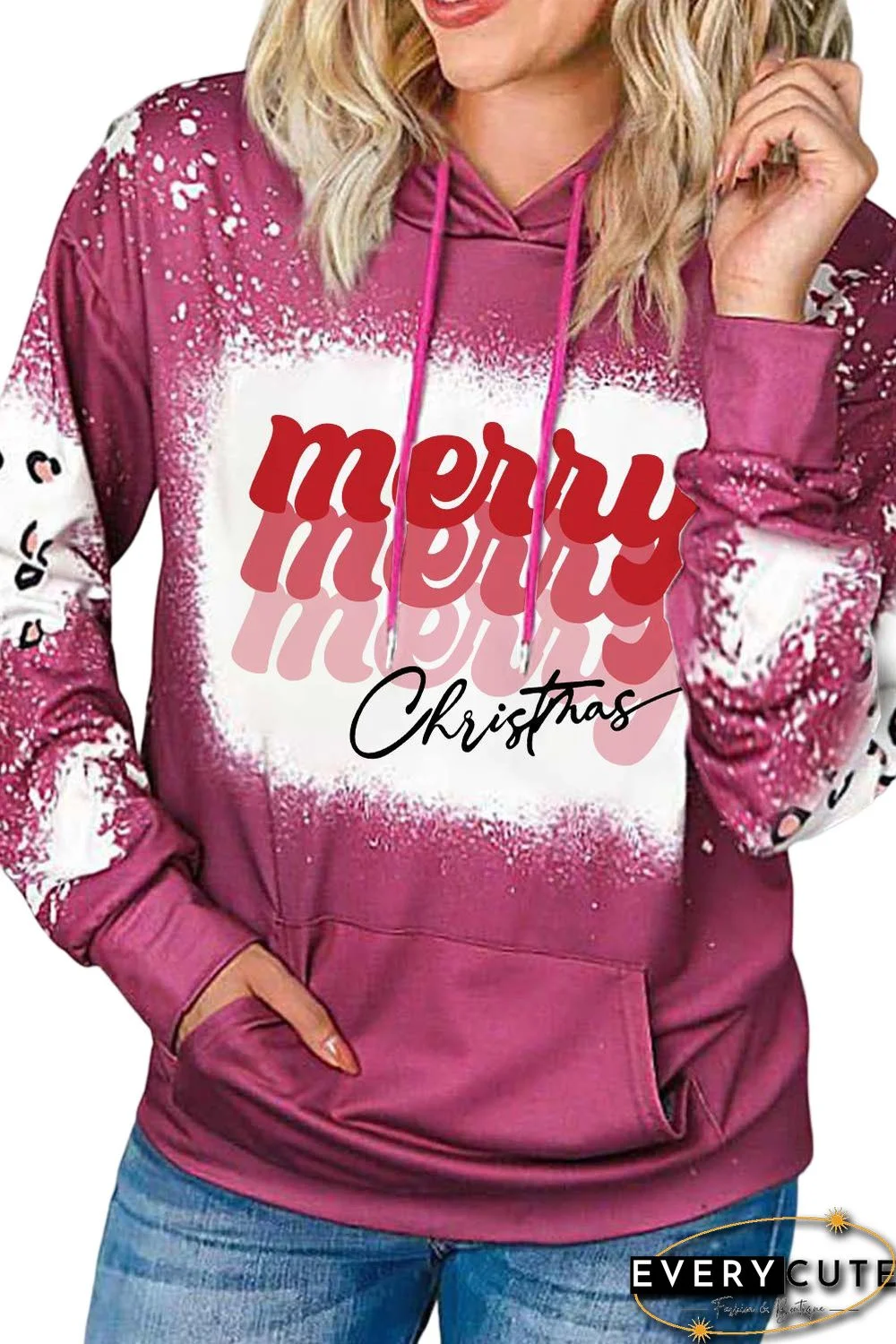 Rose Merry Christmas Leopard Tie Dye Print Graphic Hoodie
