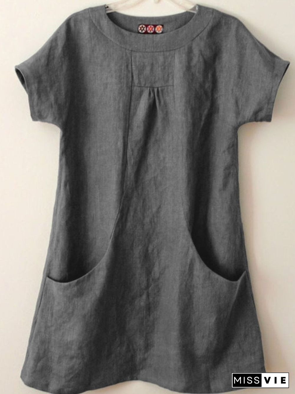Short Sleeve Pockets Cotton-Blend Shirts & Tops