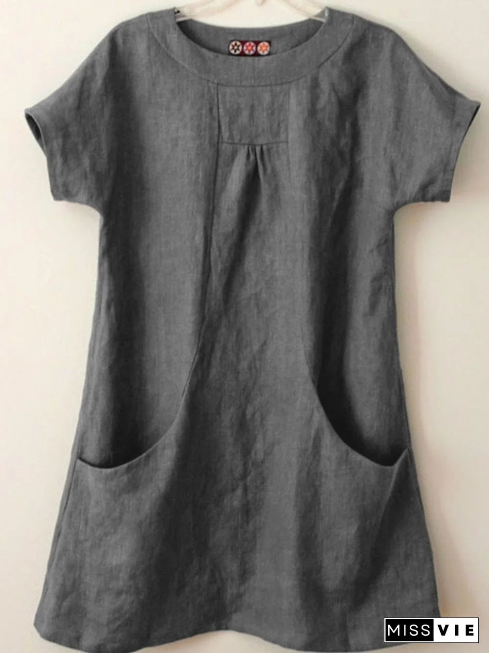 Short Sleeve Pockets Cotton-Blend Shirts & Tops